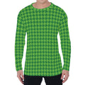 Green Houndstooth Pattern Print Men's Long Sleeve T-Shirt