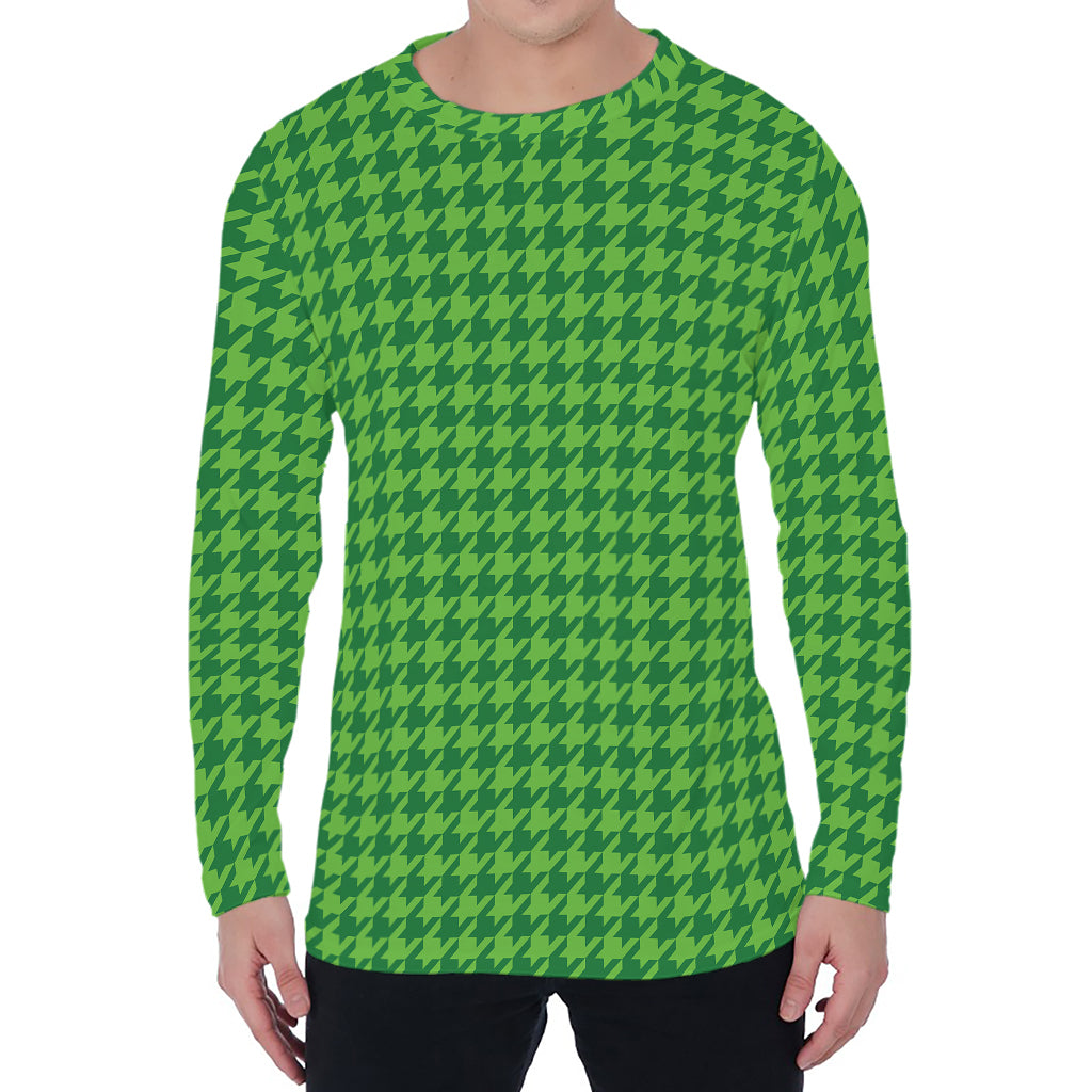 Green Houndstooth Pattern Print Men's Long Sleeve T-Shirt