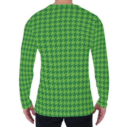 Green Houndstooth Pattern Print Men's Long Sleeve T-Shirt