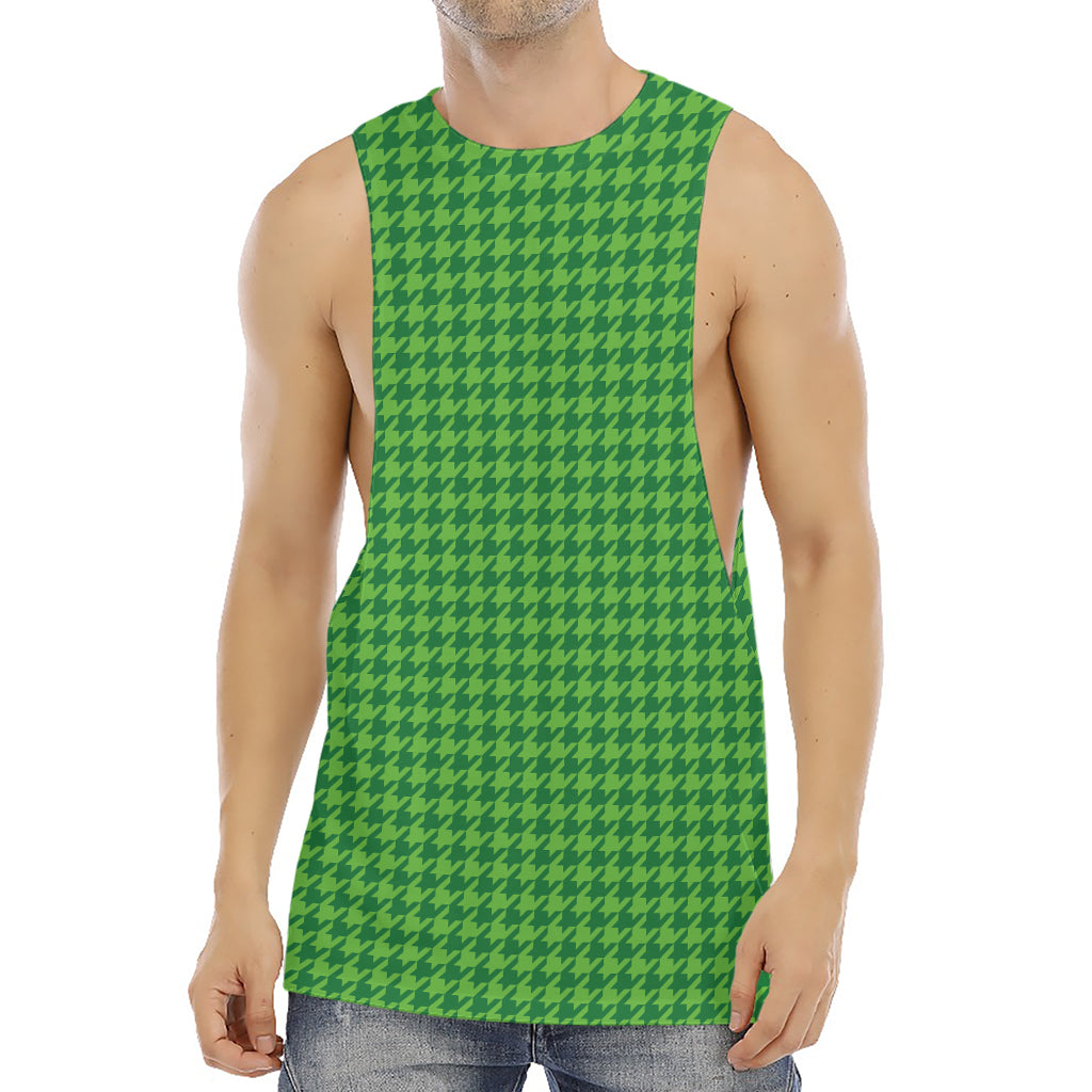Green Houndstooth Pattern Print Men's Muscle Tank Top