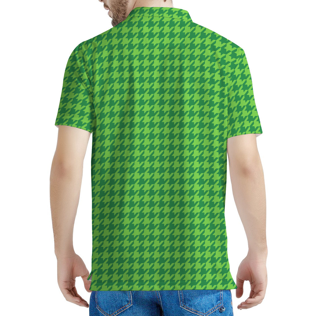 Green Houndstooth Pattern Print Men's Polo Shirt