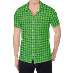 Green Houndstooth Pattern Print Men's Shirt