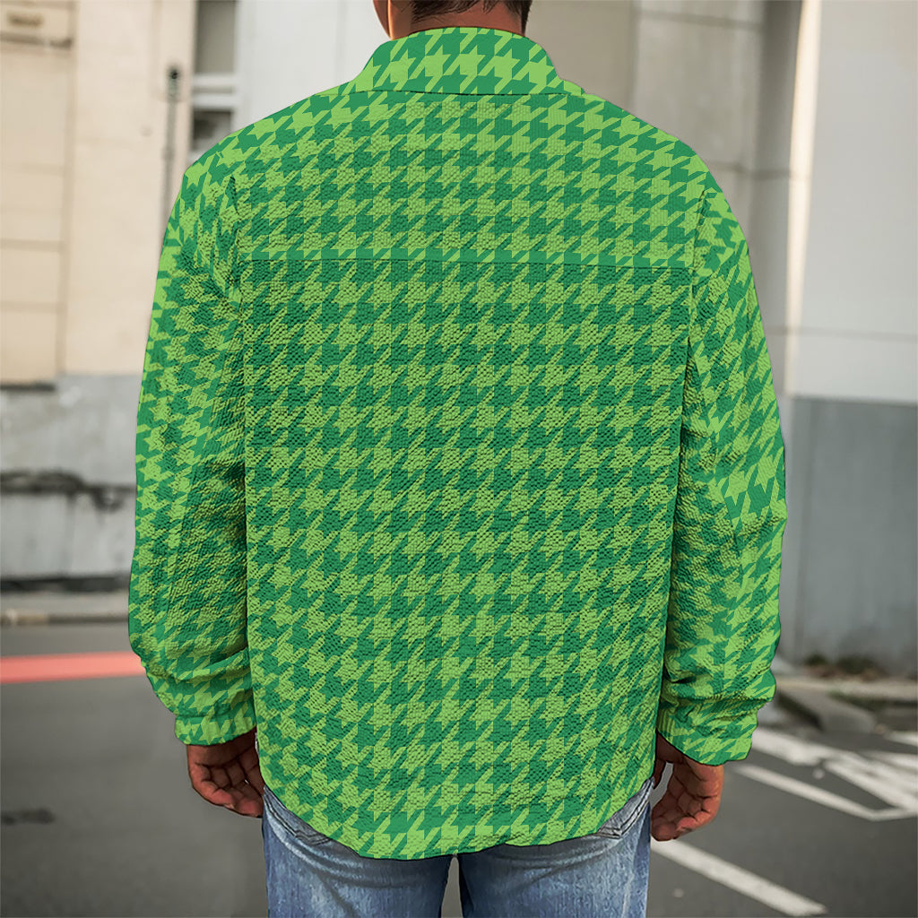 Green Houndstooth Pattern Print Men's Shirt Jacket