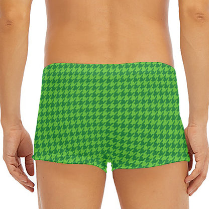 Green Houndstooth Pattern Print Men's Short Boxer Briefs