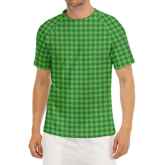 Green Houndstooth Pattern Print Men's Short Sleeve Rash Guard