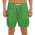Green Houndstooth Pattern Print Men's Split Running Shorts