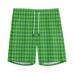 Green Houndstooth Pattern Print Men's Sports Shorts