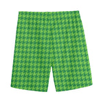 Green Houndstooth Pattern Print Men's Sports Shorts