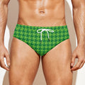 Green Houndstooth Pattern Print Men's Swim Briefs