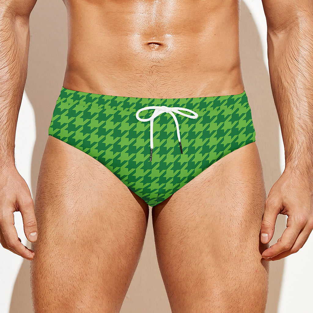 Green Houndstooth Pattern Print Men's Swim Briefs