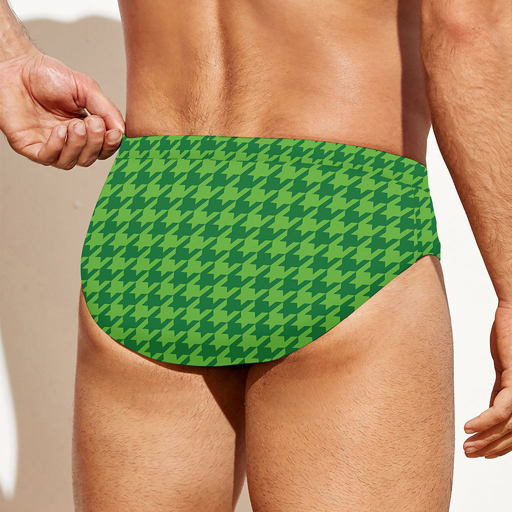Green Houndstooth Pattern Print Men's Swim Briefs