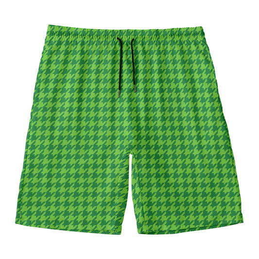 Green Houndstooth Pattern Print Men's Swim Trunks