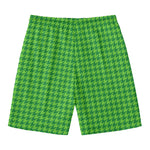 Green Houndstooth Pattern Print Men's Swim Trunks