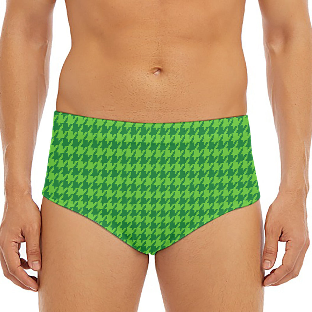 Green Houndstooth Pattern Print Men's Triangle Swim Briefs