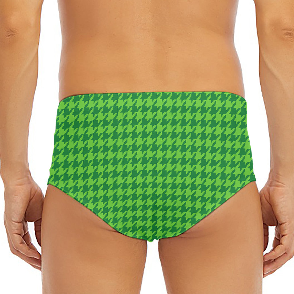 Green Houndstooth Pattern Print Men's Triangle Swim Briefs