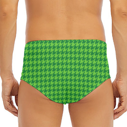Green Houndstooth Pattern Print Men's Triangle Swim Briefs
