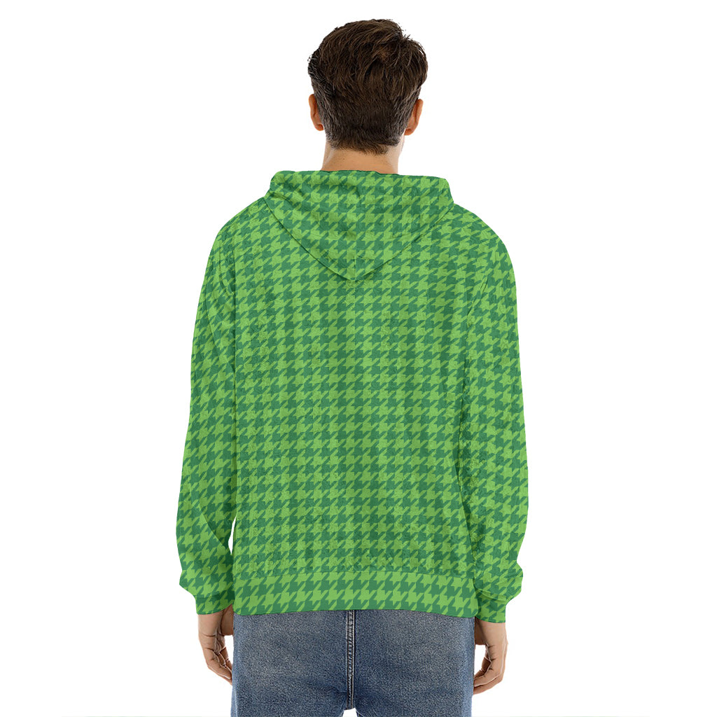 Green Houndstooth Pattern Print Men's Velvet Pullover Hoodie