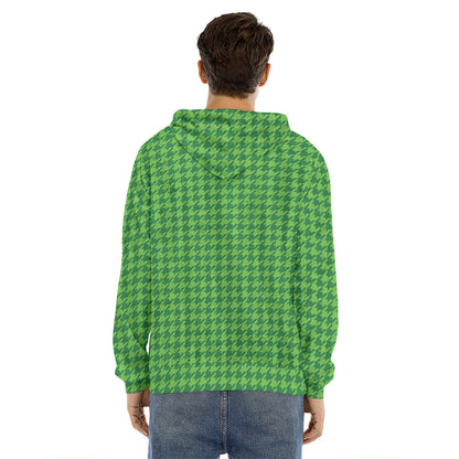 Green Houndstooth Pattern Print Men's Velvet Pullover Hoodie