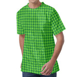 Green Houndstooth Pattern Print Men's Velvet T-Shirt