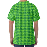 Green Houndstooth Pattern Print Men's Velvet T-Shirt