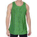 Green Houndstooth Pattern Print Men's Velvet Tank Top
