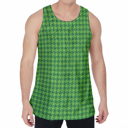 Green Houndstooth Pattern Print Men's Velvet Tank Top