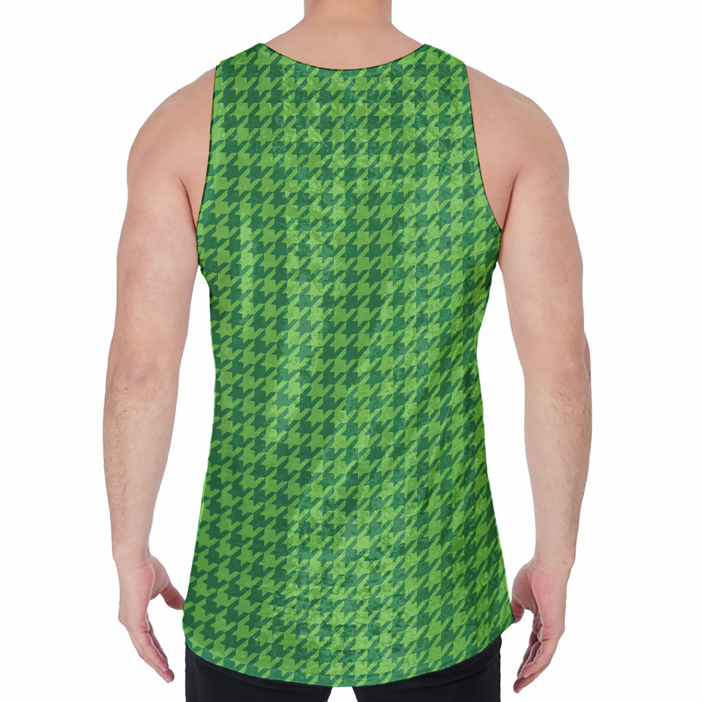 Green Houndstooth Pattern Print Men's Velvet Tank Top