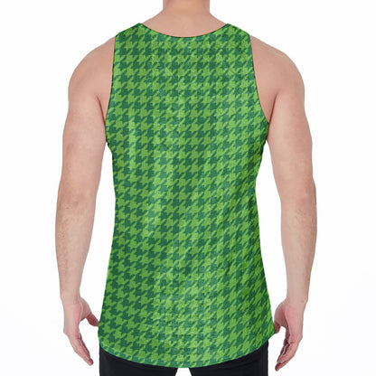 Green Houndstooth Pattern Print Men's Velvet Tank Top