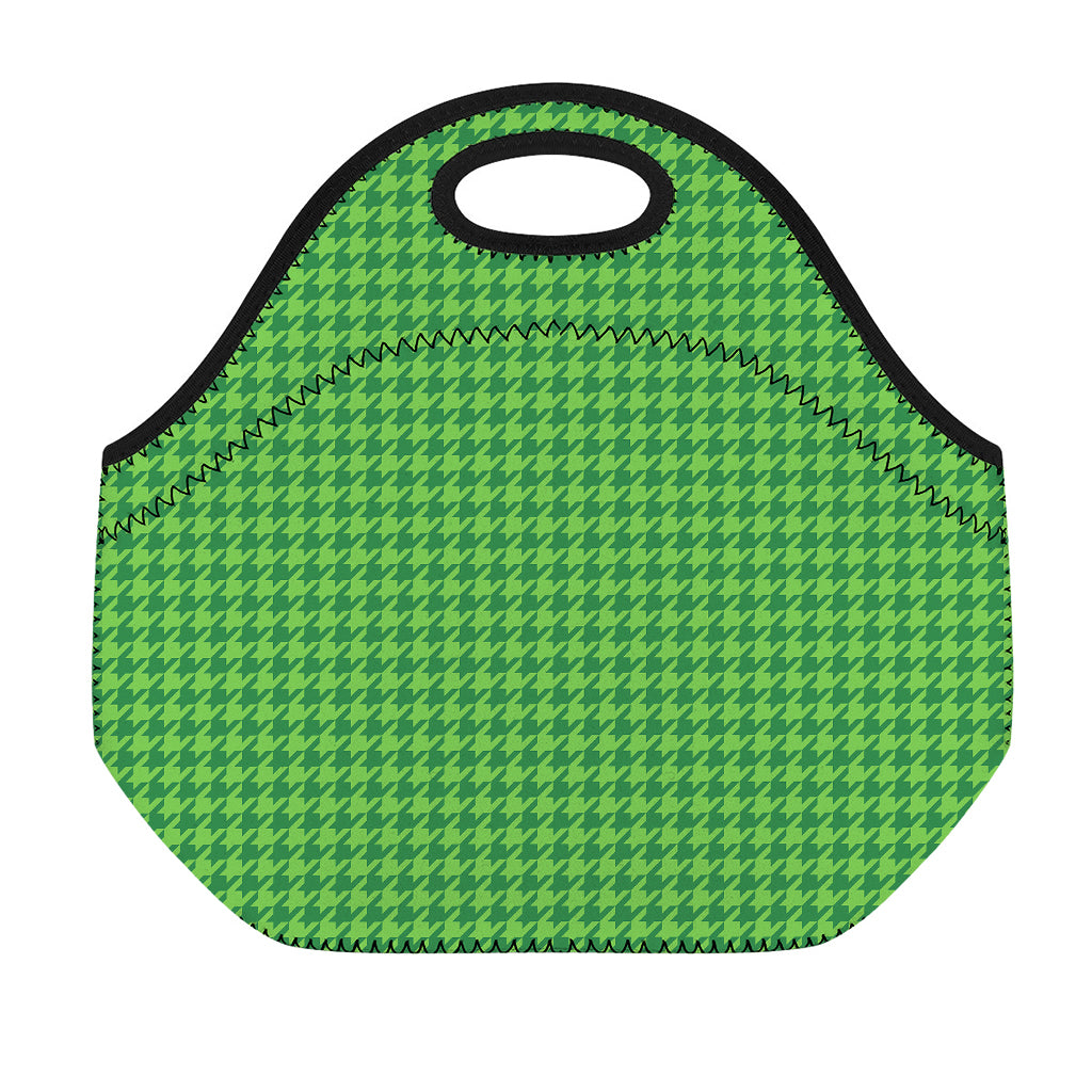 Green Houndstooth Pattern Print Neoprene Lunch Bag