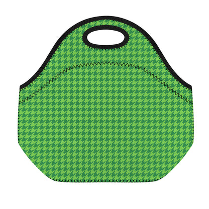 Green Houndstooth Pattern Print Neoprene Lunch Bag