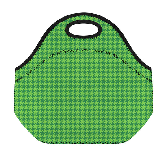 Green Houndstooth Pattern Print Neoprene Lunch Bag