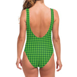 Green Houndstooth Pattern Print One Piece Swimsuit
