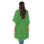Green Houndstooth Pattern Print Open Front Beach Cover Up