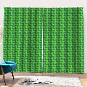 Green Houndstooth Pattern Print Pencil Pleat Curtains