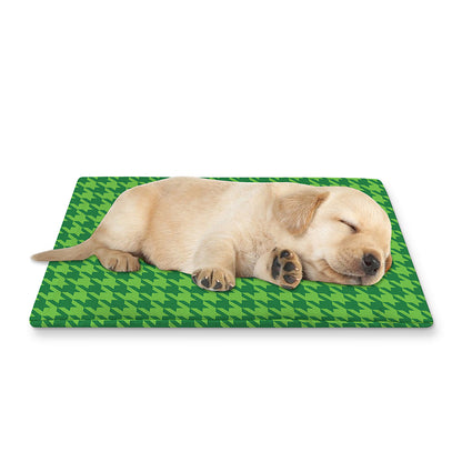 Green Houndstooth Pattern Print Pet Cooling Mat Cover