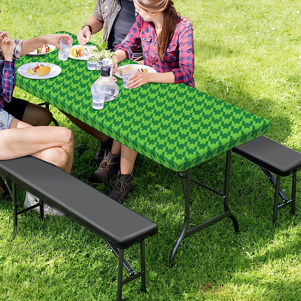 Green Houndstooth Pattern Print Picnic Table Cover