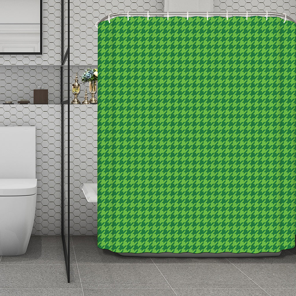 Green Houndstooth Pattern Print Polyester Shower Curtain