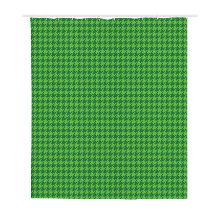 Green Houndstooth Pattern Print Polyester Shower Curtain