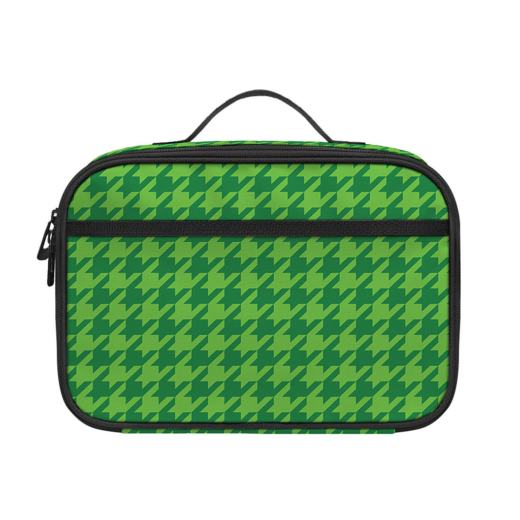 Green Houndstooth Pattern Print Portable Lunch Bag