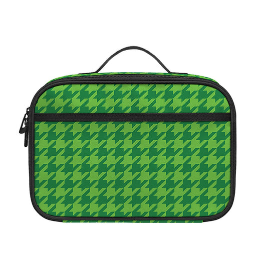 Green Houndstooth Pattern Print Portable Lunch Bag