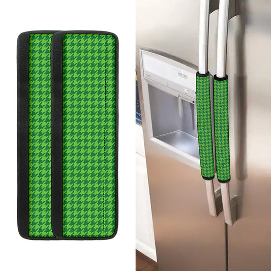 Green Houndstooth Pattern Print Refrigerator Handle Covers