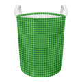 Green Houndstooth Pattern Print Round Laundry Basket