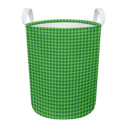 Green Houndstooth Pattern Print Round Laundry Basket