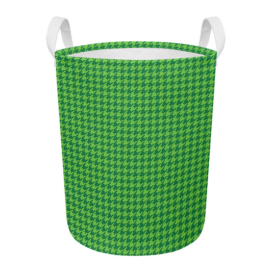 Green Houndstooth Pattern Print Round Laundry Basket