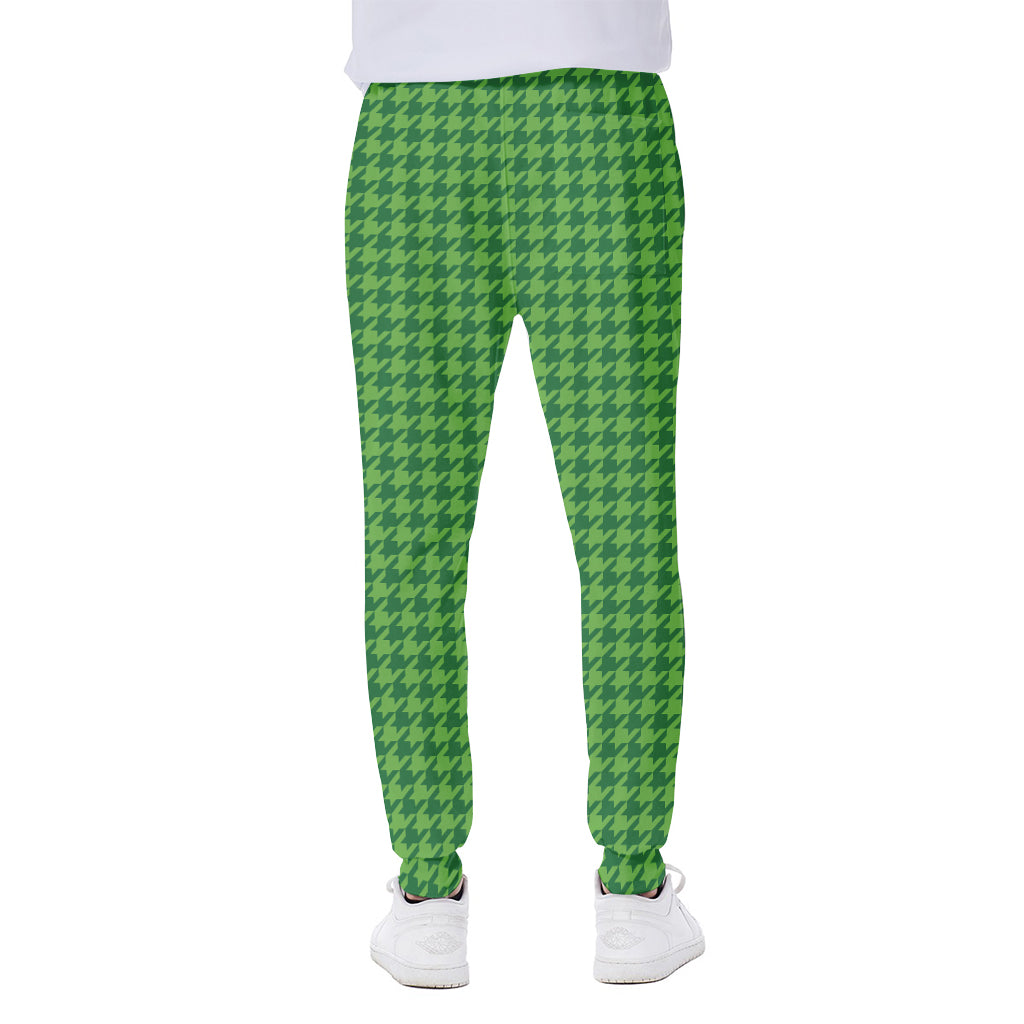 Green Houndstooth Pattern Print Scuba Joggers