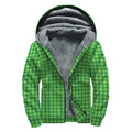 Green Houndstooth Pattern Print Sherpa Lined Zip Up Hoodie