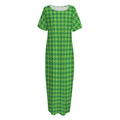 Green Houndstooth Pattern Print Short Sleeve Long Nightdress