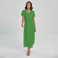 Green Houndstooth Pattern Print Short Sleeve Maxi Dress