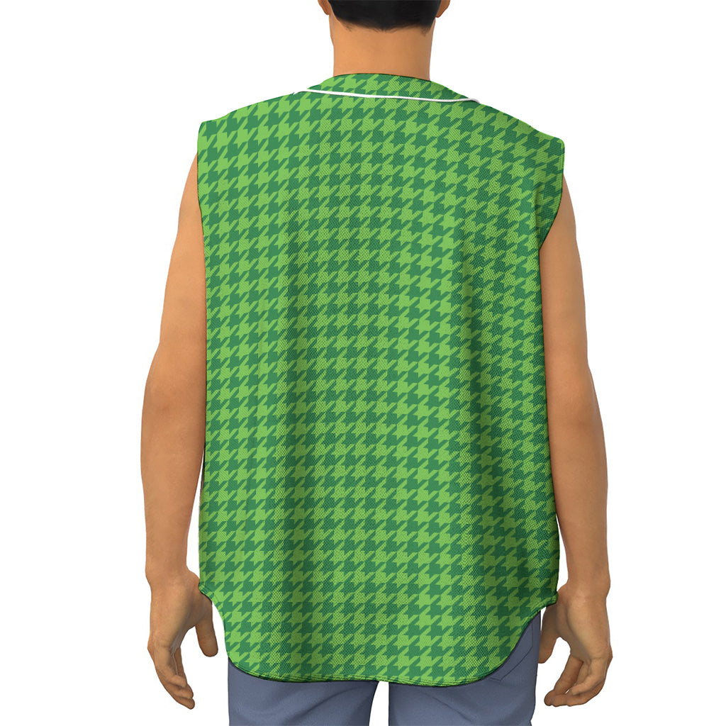 Green Houndstooth Pattern Print Sleeveless Baseball Jersey