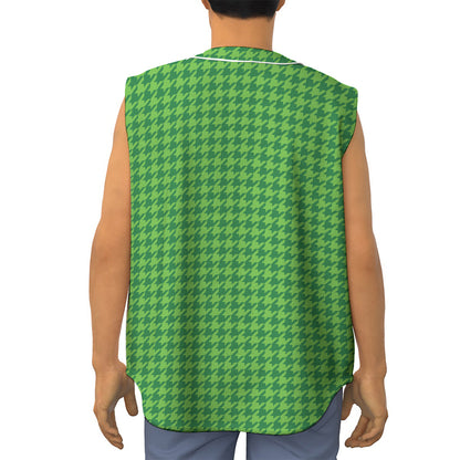 Green Houndstooth Pattern Print Sleeveless Baseball Jersey